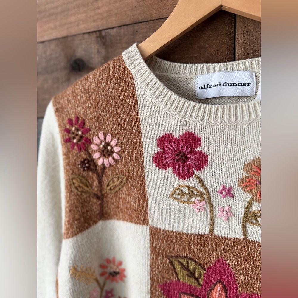 Vintage 90s Floral Patchwork Sweater Alfred Dunner Silk Blend - Picture 6 of 13